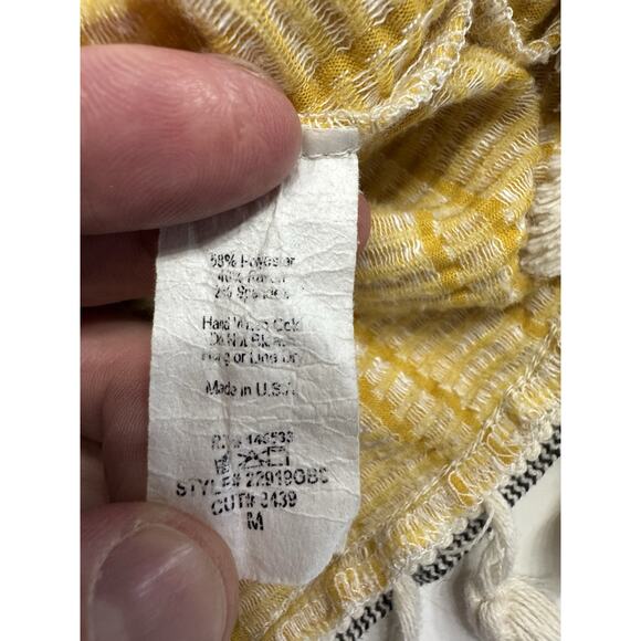 Anthropologie W5 Yellow Striped Tank Top Black Trim White Tassel Fringe Size M - Picture 4 of 7